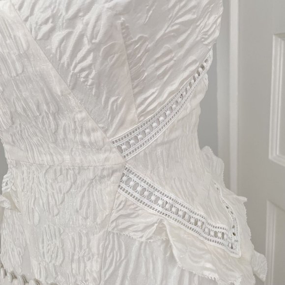 NWT Self-Portrait White Jacquard Midi Ruffle Lattice Dress Bridal US Size 0 - Picture 6 of 10